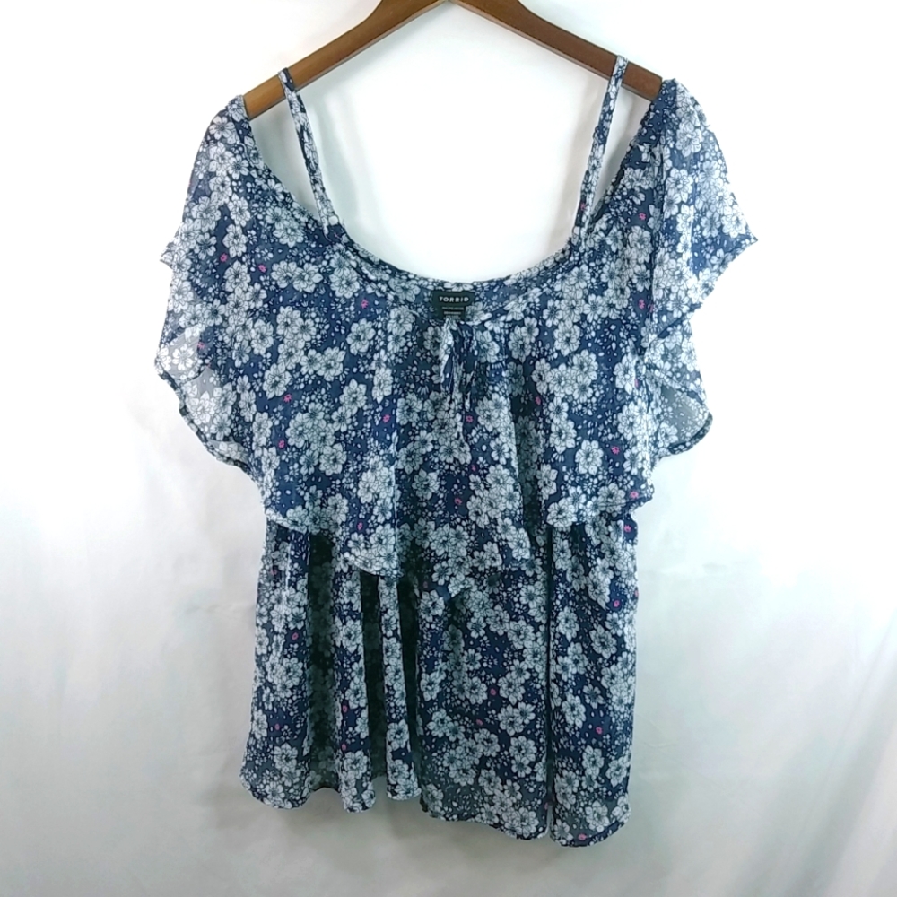 Torrid Floral Navy Blue Ruffled Women’s Top